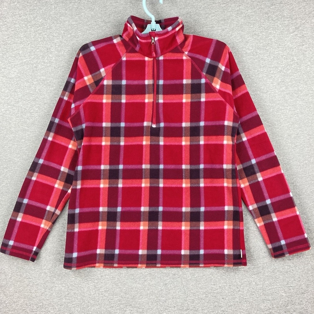 Eddie Bauer Women's Fleece Pullover Sweatshirt Sz Small Red Plaid Mock Neck NWOT